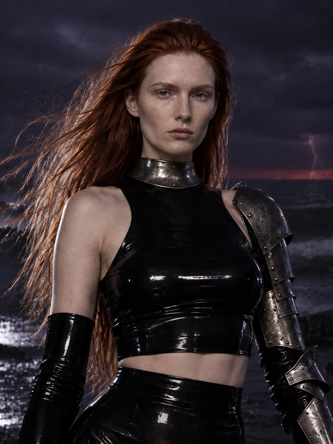 Red-haired model, coastal portrait